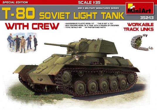 T-80 Soviet Light Tank W/ Crew Plastic Kit 1:35 Model Min35243