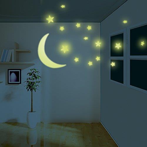 Luna Grande E 12 Stelle Che Splendono Al Buio Fluorescenti Soffitto Parete Casa - 8