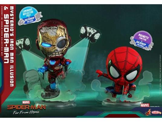 Spider-Man: Far From Home Cosbaby (S) Mini Figures Mysterio''s Iron Man Illusion & Spider-Man 10 Cm Hot Toys