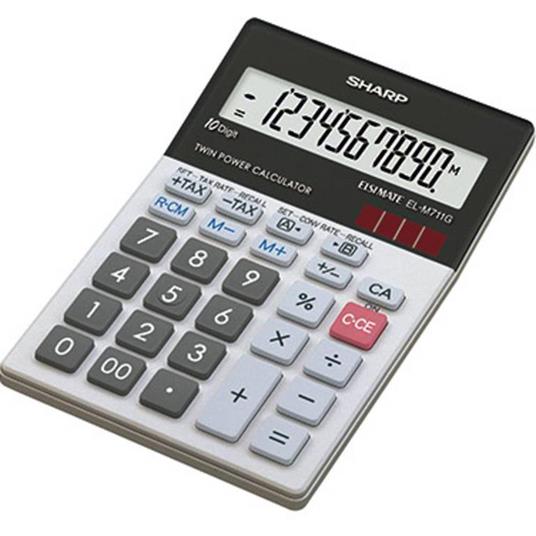 Calcolatrice da tavolo Sharp EL-M711G Nero, Bianco Display (cifre): 10 a  energia solare, a batteria (L x A x P) 100 x - Sharp - Cartoleria e scuola