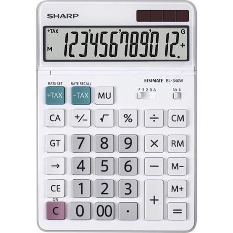 Calcolatrice da tavolo Sharp EL-340 W Bianco Display (cifre): 12 a energia solare, a batteria (L x A x P) 127 x 17 x - 2
