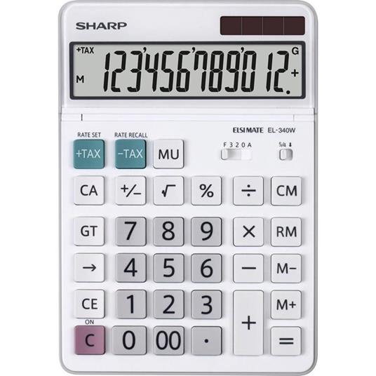Calcolatrice da tavolo Sharp EL-340 W Bianco Display (cifre): 12 a energia solare, a batteria (L x A x P) 127 x 17 x - 2