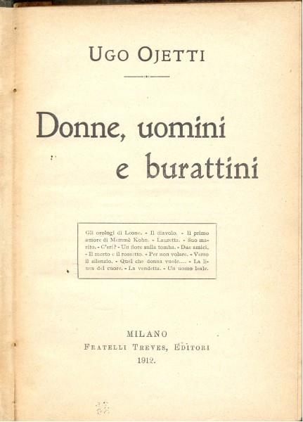 Donne uomini e burattini - Ugo Ojetti - copertina