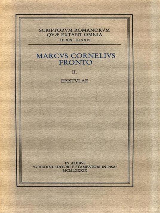 Marcus Cornelius Fronto II. Epistulae - copertina