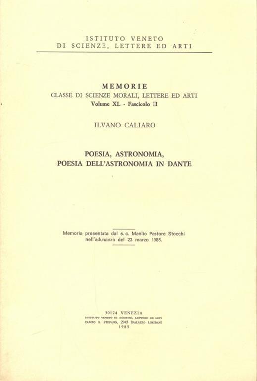 Poesia, astronomia, poesia dell'astronomia in Dante - Ilvano Caliaro - copertina