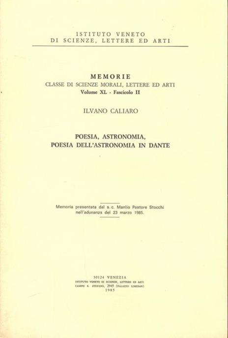 Poesia, astronomia, poesia dell'astronomia in Dante - Ilvano Caliaro - copertina