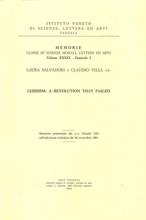 Luddism: a revolution that failed - Laura Salvadori,Claudio Villi - copertina