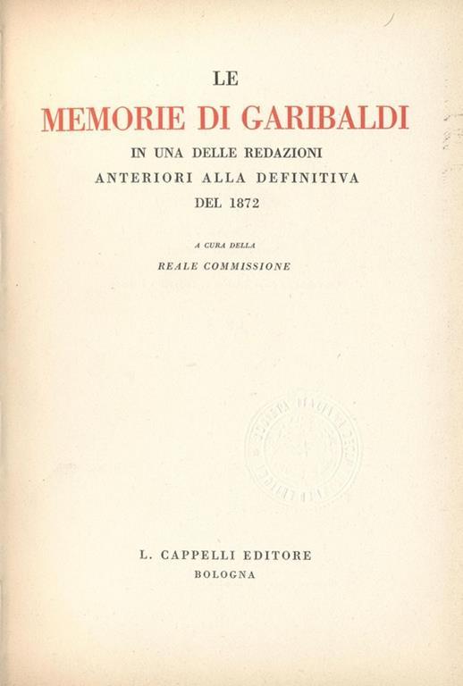 Le Memorie di Garibaldi Vol 1 - copertina