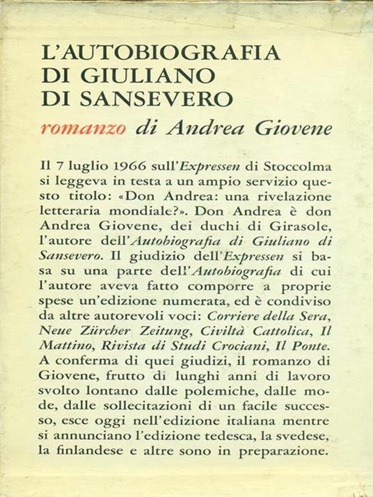 L' autobiografia di Giuliano di Sansevero - Andrea Giovene - copertina