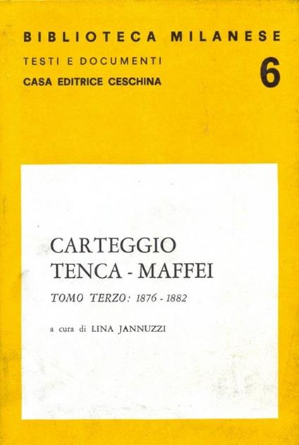 Carteggio Tenca-Maffei - Lina Jannuzzi - copertina