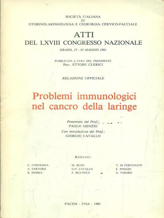 Problemi immunologici nel cancro della laringe - Ettore Clerici - copertina