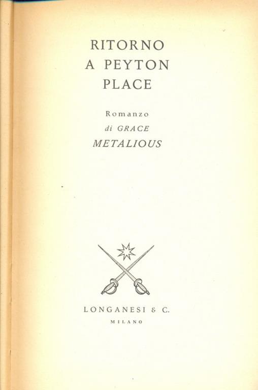 Ritorno a Peyton Place - Grace Metalious - copertina