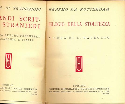 Elogio della stoltezza - Erasmo da Rotterdam - copertina