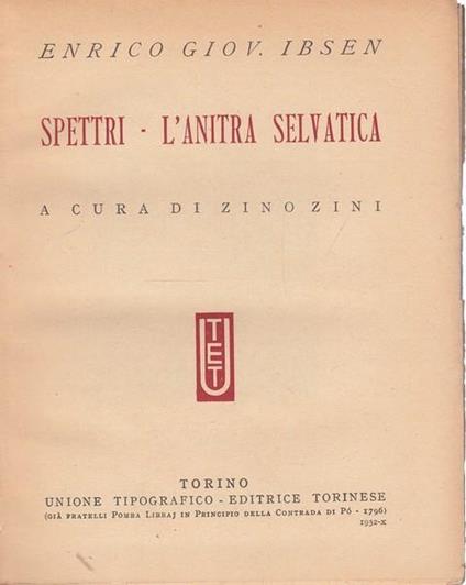 Spettri - L'anitra selvatica - Henrik Ibsen - copertina