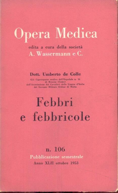 Febbri e febbricole - Umberto De Colle - copertina