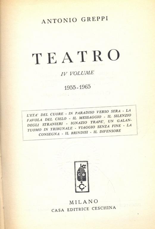 Teatro vol. 4 - Antonio Greppi - copertina