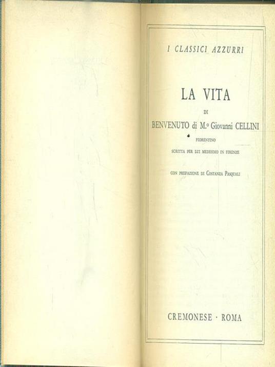 La vita - Benvenuto Cellini - copertina