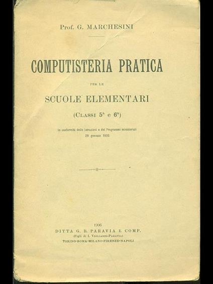 Computisteria pratica per le scuole elementari - copertina