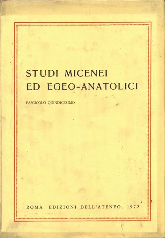 Studi Micenei ed Egeo-Anatolici. Vol. XV - copertina