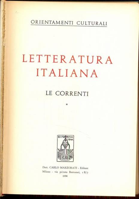 Letteratura Italiana Le correnti - Sergio Marzorati - copertina