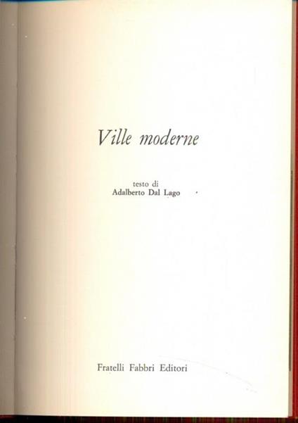 Ville Moderne - Adalberto Dal Lago - copertina