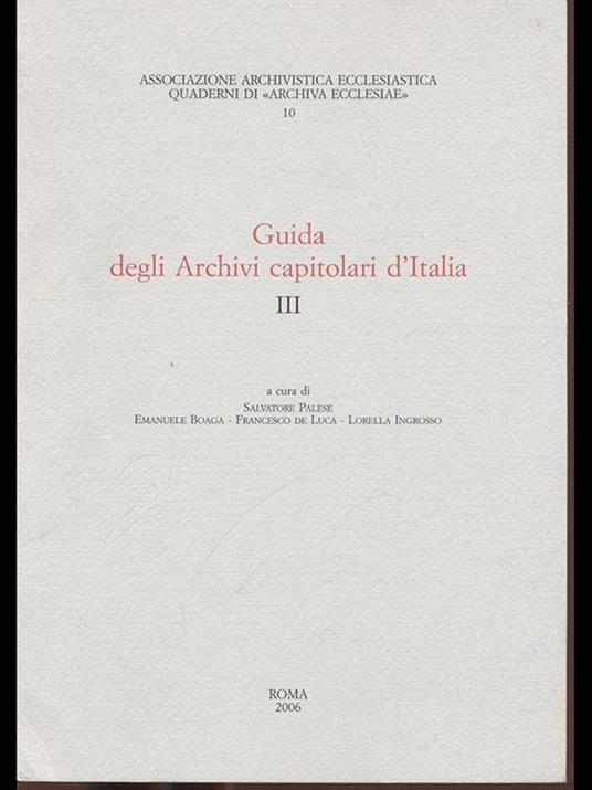 Guida degli archivi capitolari d'Italia III - copertina