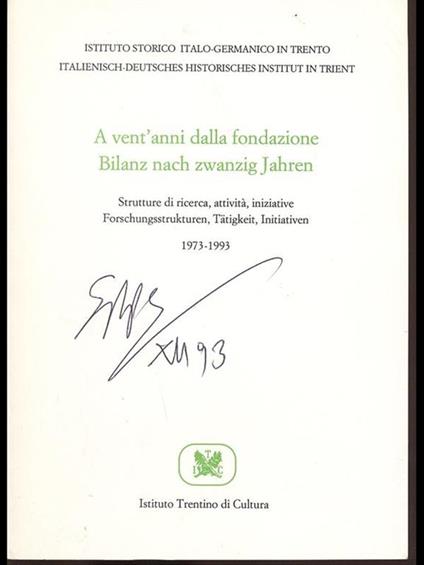 A vent'anni dalla fondazione. Strutture di ricerca, attività, iniziative - copertina