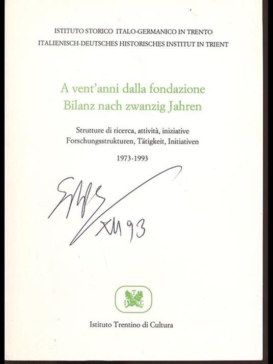 A vent'anni dalla fondazione. Strutture di ricerca, attività, iniziative - copertina