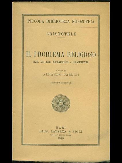 Il problema religioso - Aristotele - copertina