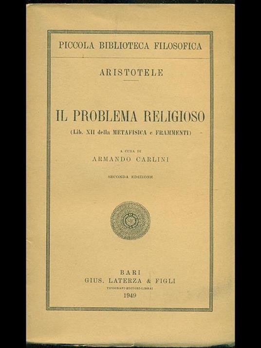 Il problema religioso - Aristotele - copertina