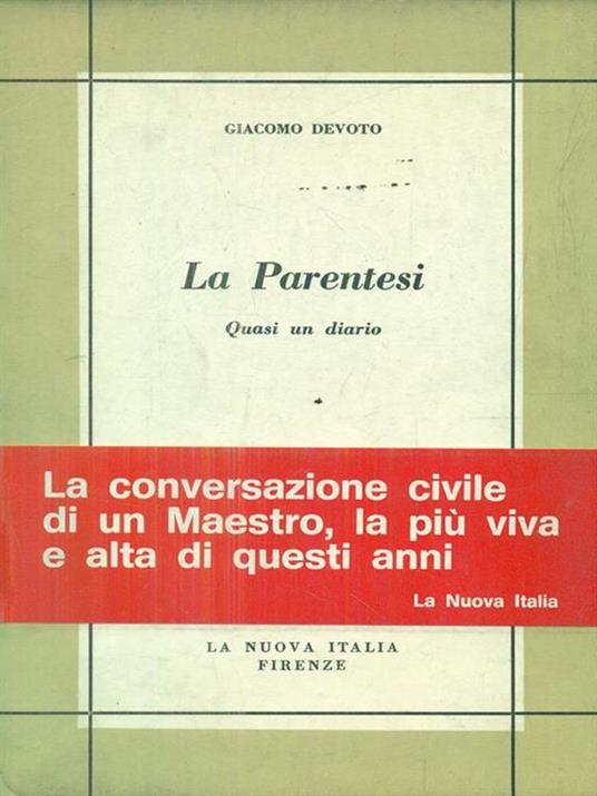 La parentesi - Quasi un diario - Giacomo Devoto - copertina