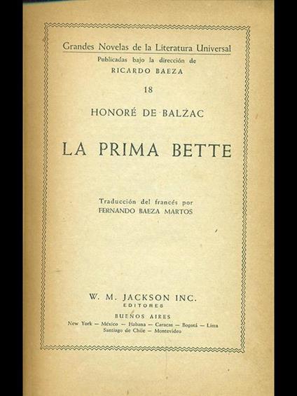 La prima Bette - Honoré de Balzac - copertina
