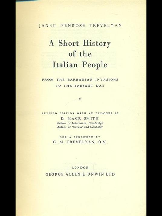 A short history of the Italian People - Janet Penrose Trevelyan - copertina