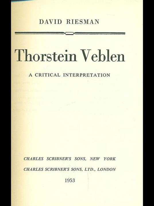 Thorstein Vebler - copertina