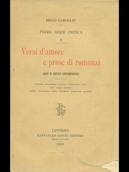 Versi d'amore e prose di romanzi - copertina