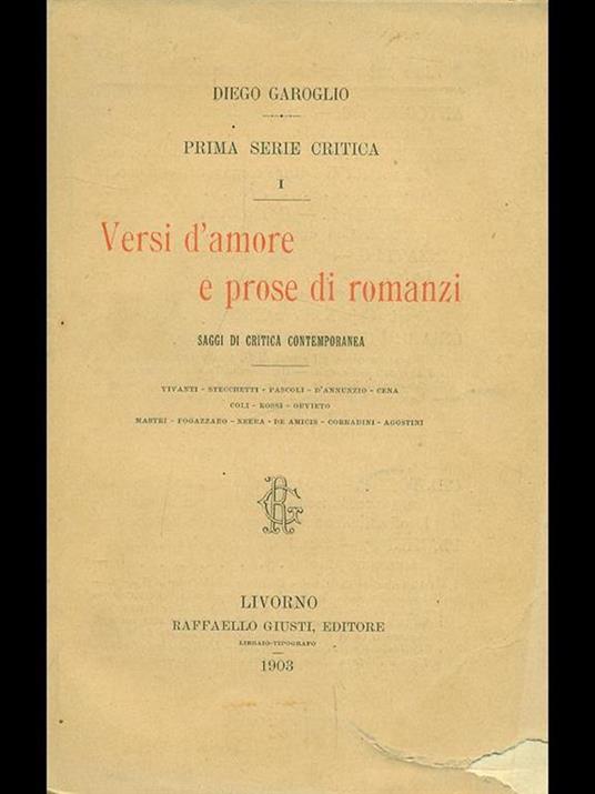 Versi d'amore e prose di romanzi - copertina