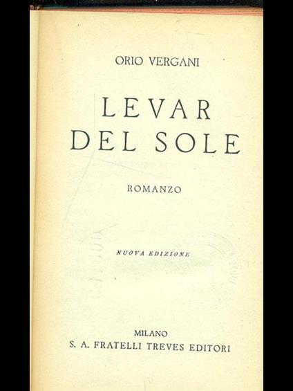 Levar del sole - Orio Vergani - copertina