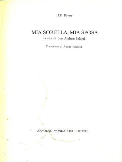 Mia sorella mia sposa - H.F. Peters - copertina