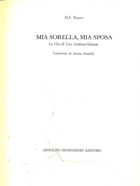 Mia sorella mia sposa - H.F. Peters - copertina