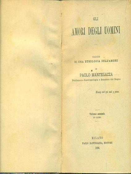 Gli amori degli uomini. Volume secondo - Paolo Mantegazza - copertina