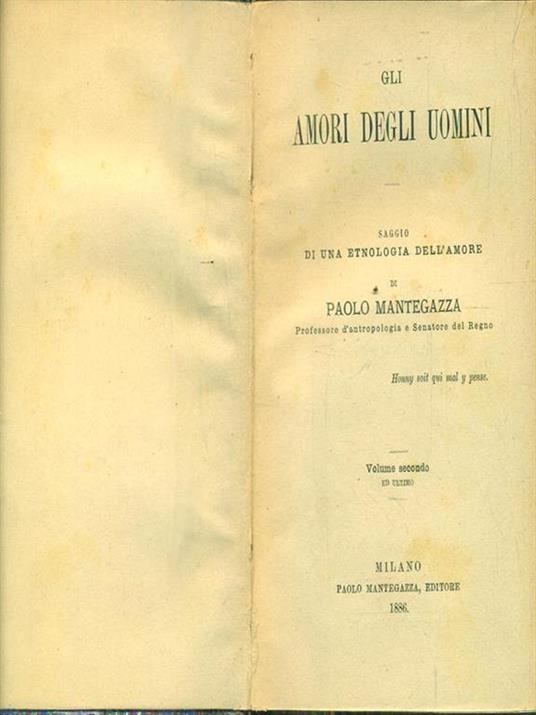 Gli amori degli uomini. Volume secondo - Paolo Mantegazza - copertina