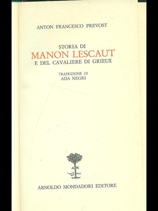 Storia di Manon Lescaut e del cavaliere di Grieux - Antoine-François Prévost - copertina