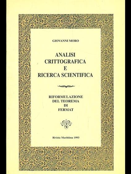 Analisi crittografica e ricerca scientifica - Giovanni Moro - copertina
