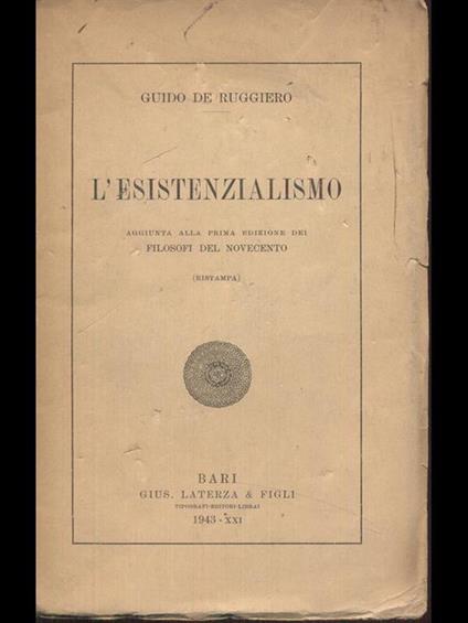 L' esistenzialismo - Guido De Ruggiero - copertina