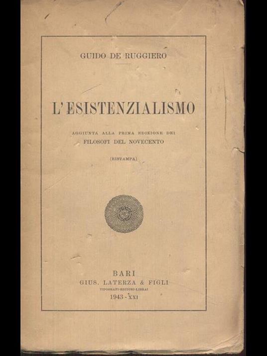 L' esistenzialismo - Guido De Ruggiero - copertina