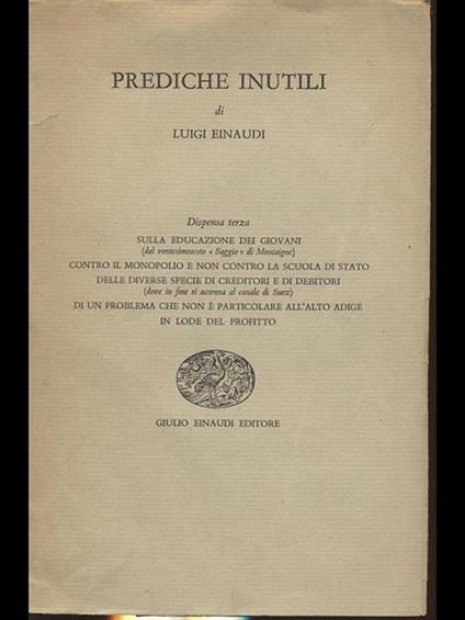 Prediche inutili. dispensa terza - Luigi Einaudi - copertina
