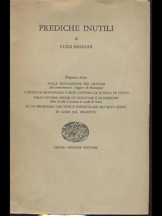 Prediche inutili. dispensa terza - Luigi Einaudi - copertina