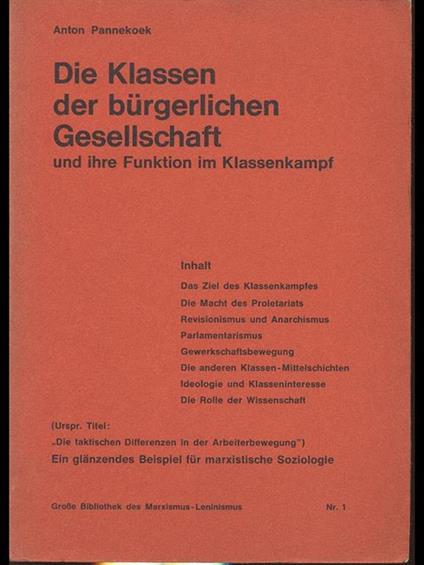 Die Klassen der burgerlichen Gesellschaft - Anton Pannekoek - copertina