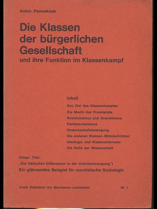Die Klassen der burgerlichen Gesellschaft - Anton Pannekoek - copertina