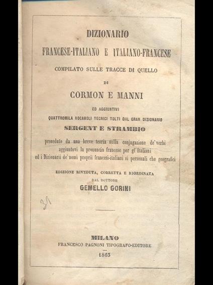 Dizionario FRancese italiano / Italiano Francese - copertina
